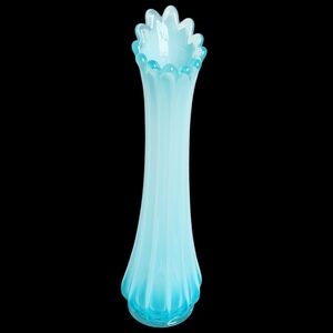 Blue Opalescent Swung Vase 10.75" Starburst Pattern Base Gradient  *chip On Base